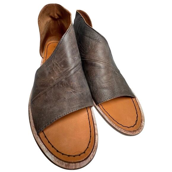 Free People Mont Blanc Gray Leather SlipOn D’Orsay Sandal Sz 8.5 39 Boho Chic EC - Picture 8 of 16